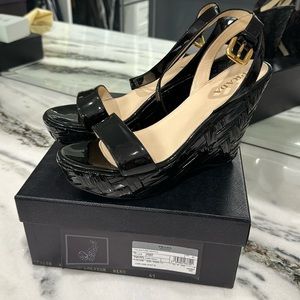 Prada size 41 black patent wedge sandals